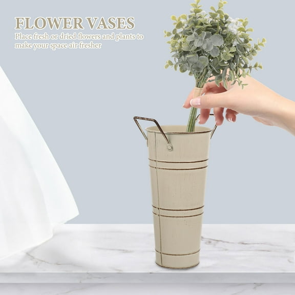 GOOHOCHY Galvanized Retro Tin Flower Bucket Office Flowerpot 15x11x22.5cm Beige