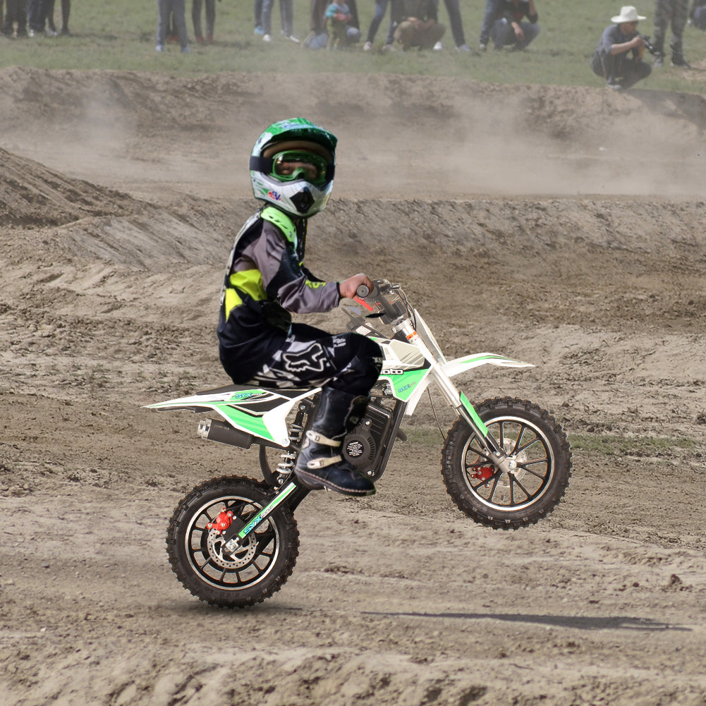 SYX MOTO 58cc Kids Mini Dirt Bike - 4-Stroke Gas Pit Bike, Pull Start, Off-Road Bike for Boys & Girls, Green/White