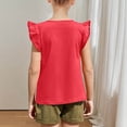 thumbnail image 5 of XIMIN Toddler Girls Shirts Baby Girl Ruffle Sleeves Blouse Round Neck Blouse Kids Girl Solid Color Short T-Shirts Basic Cotton Tee Top Casual Cute Clothes, 5 of 7