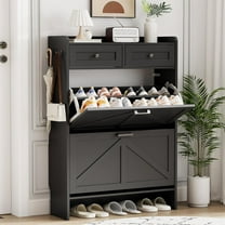 XgoodX Shoe Cabinet with 2 Flip Drawers & 2 Top Drawers, 43" Tall Freestanding Narrow Wooden Shoe Storage Organizer for Entryway, Hidden Slim Shoe Rack for Front Door Entrance, Hallway, Black