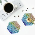 thumbnail image 4 of Picia Rainbow Glitter Printed Leather Coasters for Drinks, 4" Drink Coasters Set of 4 for Tabletop Protection, Handmade Luxurious Home Décor and Housewarming Gift -Hexagon, 4 of 6