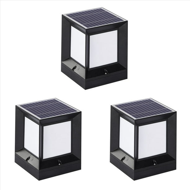 3X de Columna Solar LED Lámpara de Pilar con Energía Solar Luz de Pared Impermeable para Exteriores para Jardín Paisajístico de Patio 10CM
