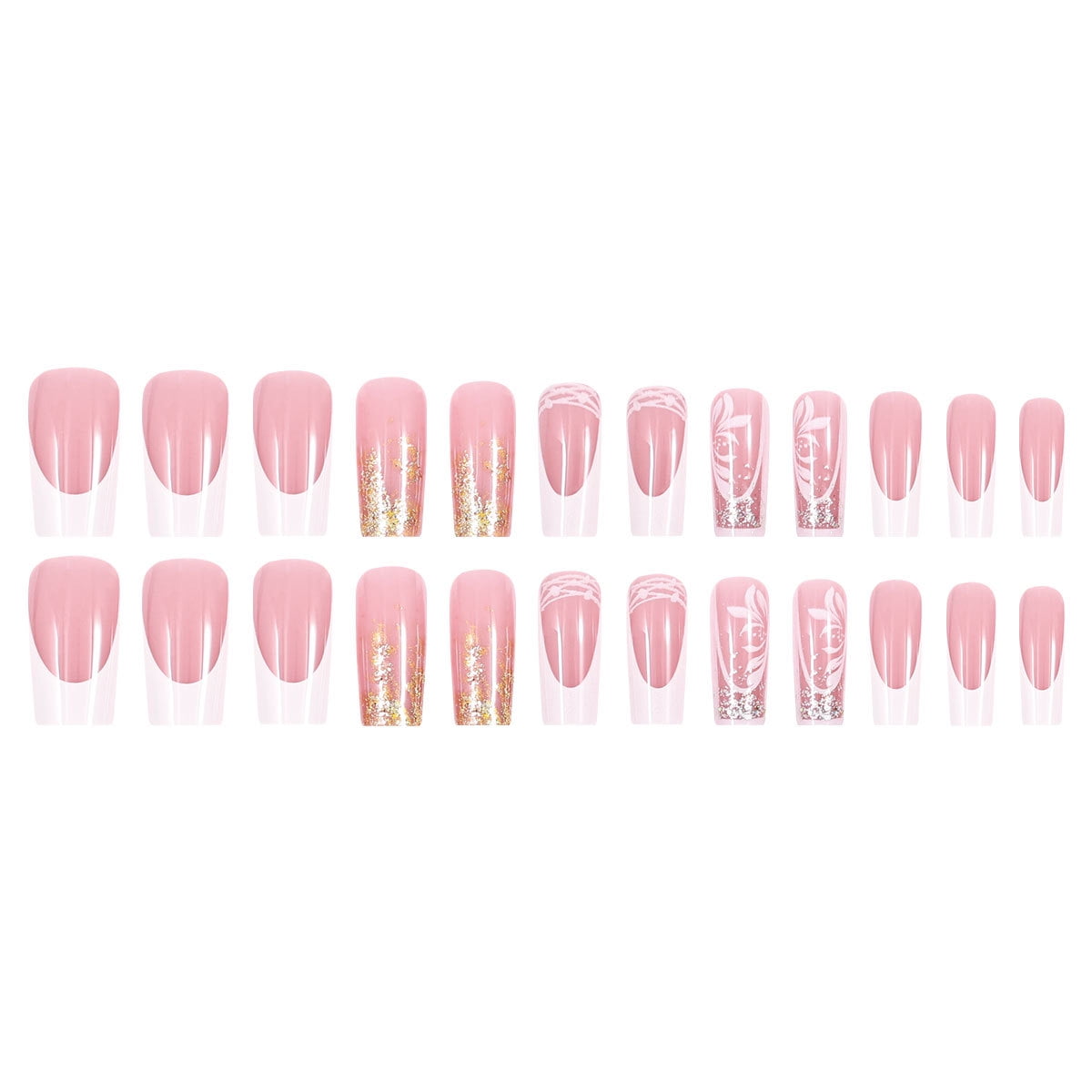 Yoyauz 24PCS French Pointed Nail, Short Fake Nail, Square Needle