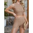 thumbnail image 5 of Womens 2 Piece Outfits Summer Knit Crop Tank Tops Beach Shorts Set Vacation Travel Resort Loungewear Dark Khaki S, 5 of 8