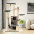 thumbnail image 2 of Gymax Wooden Cat Tree Multi-Level Kitten Tower w/ Condo Perches Scratching Posts Grey, 2 of 10
