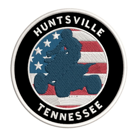 Huntsville, Tennessee ATV / OHV American Flag 3.5 Inch Iron Or Sew On Embroidered Fabric Badge Patch Extreme Sports Iconic Series