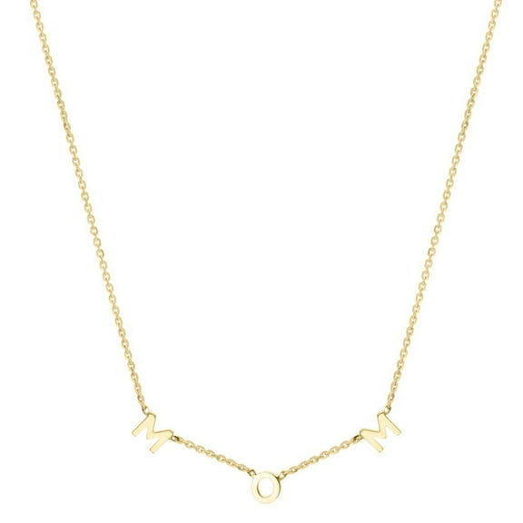 JewelStop 10k Yellow Gold Polished Finish 1.2mm "Mom" Chain Necklace, Lobster Clasp. Jump ring at 16". - 18"
