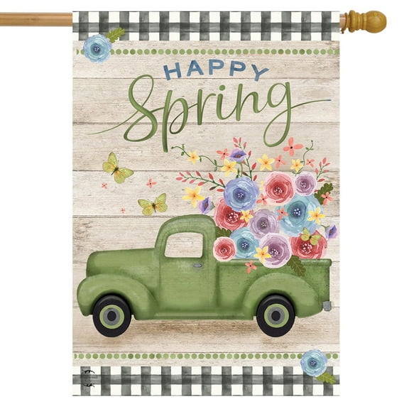 Briarwood Lane Happy Spring Pickup Truck Floral House Flag