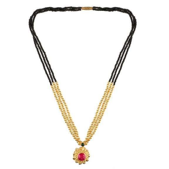 Efulgenz Ethnic Handmade Traditional Black Mani (Beads) Maharashtrian Thusi Necklace Mangalsutra for Women