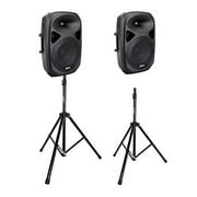 LyxPro SPA12 12" Portable PA Speaker System with Metal Tripod Stand Combo Kit Power Active Powerful Amplifier Equalizer Bluetooth SD Slot USB MP3 XLR 1/4" 1/8" 3.5mm Inputs Remote Control