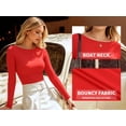 thumbnail image 4 of MOYIKO Boat Neck Long Sleeve Shirt for Woman Slim Fitted Red T Shirts Basic Ribbed Knit Tees Tight Tops, 4 of 7