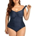 thumbnail image 4 of Traje de baño de una pieza Prolriy para mujer 2024, nuevo traje de baño para mujer, multicolor, con tirantes, sin espalda, liso, conservador, talla grande 1, traje de baño para mujer, azul marino L, 4 of 8