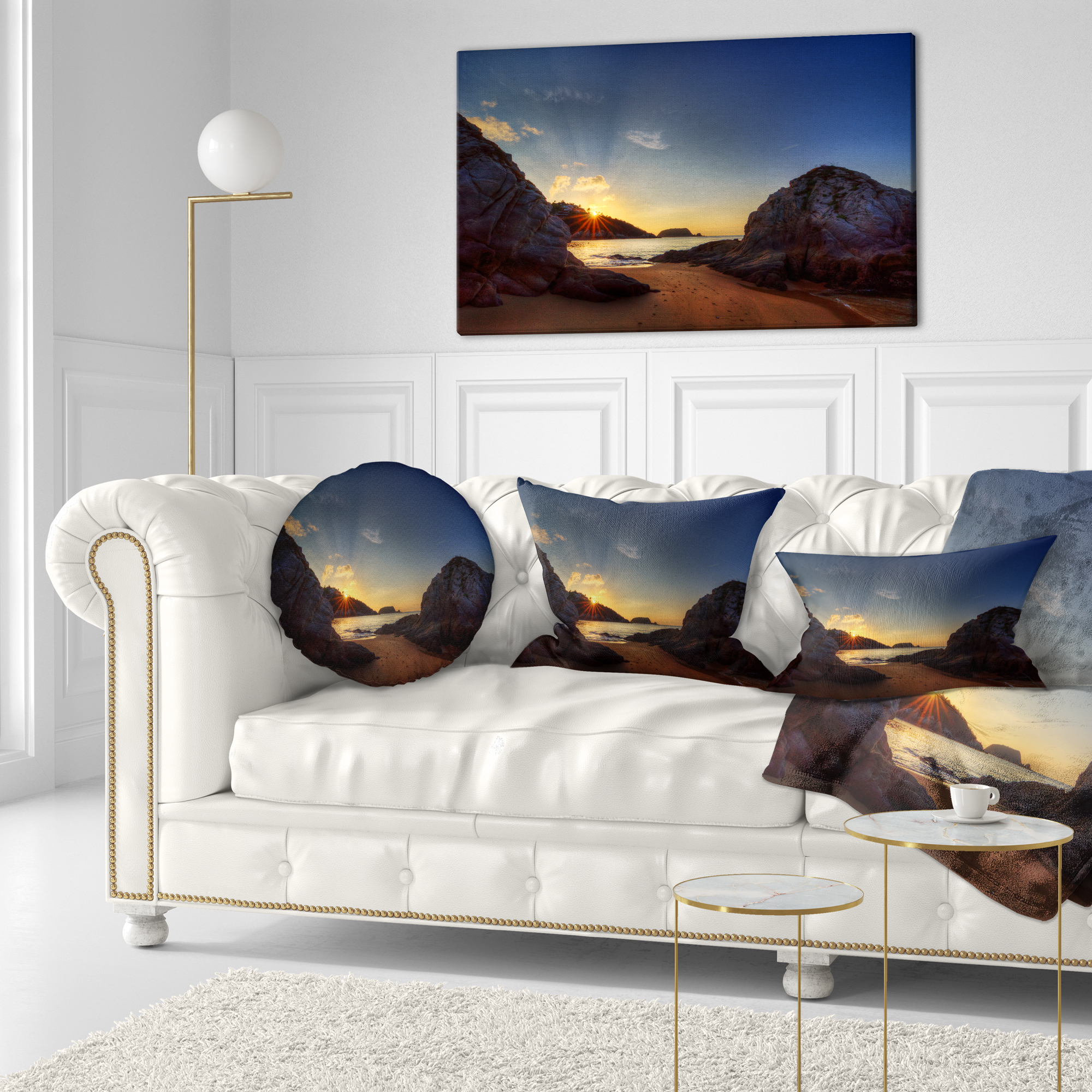 Designart Hills in Beautiful Mountain Beach - Landscape Printed Throw Pillow - 12x20