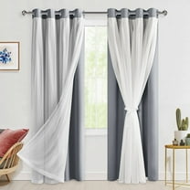 Hiasan Grey Blackout Curtains with Sheer 84 Inches Long, Grommet Thermal Insulated Privacy Mix & Match Double Layer Window Curtains for Bedroom, Living Room, 2 Window Panels with Tiebacks, 52W X 84L