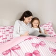 thumbnail image 4 of spefrowx Cartoon Princess Bow Queen Comforter Set for Girls, Pink Watercolor Stripe Comforter Sets Queen, Pink Reversible, 3-Piece, 1 Comforter and 2 Pillowcases, 4 of 6