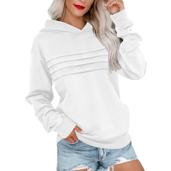 HAiming Womens Hoodies Casual Long Sleeve Front Pleated Solid Color Hooded Sweatshirts Pullover Tops