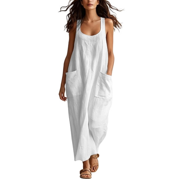 zbxnLI Summer Sleeveless Dress for Women Casual Maxi Tank Dresses with Pockets Casual Vacation Tanks Sundress