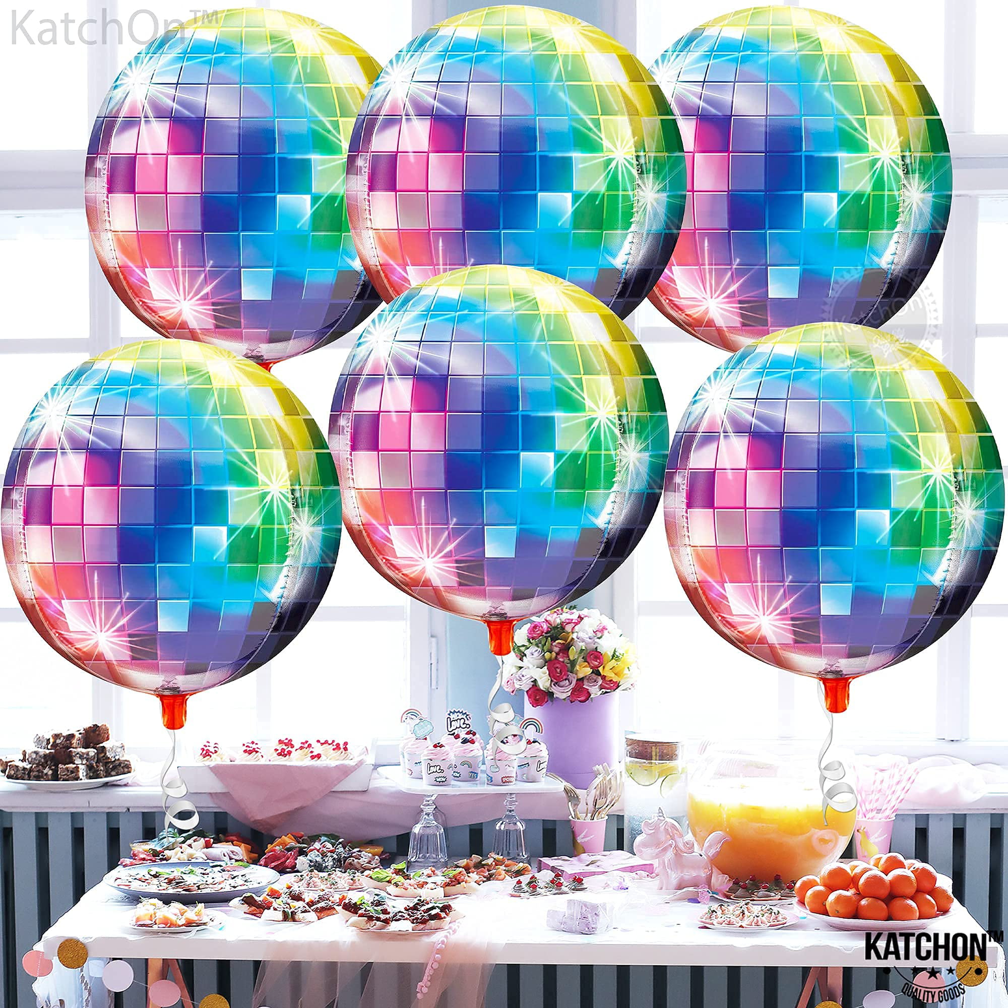 Big Multicolor Disco Ball Balloons - 22 Inch, Pack of 6 ,Metallic ...