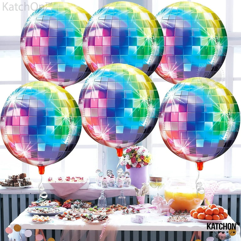 HOUSE OF PARTY 4D Sphere Balloons Pack of 6 - Disco Multi Colored Foil  Balloons 22 Inches Disco Ball Balloons Mylar Balloons for Party Decorations
