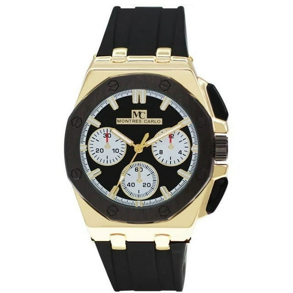 42mm Montres Carlo Men's Fashion Silicone Band Dress Quartz Luxury Sports Watch (Gold)