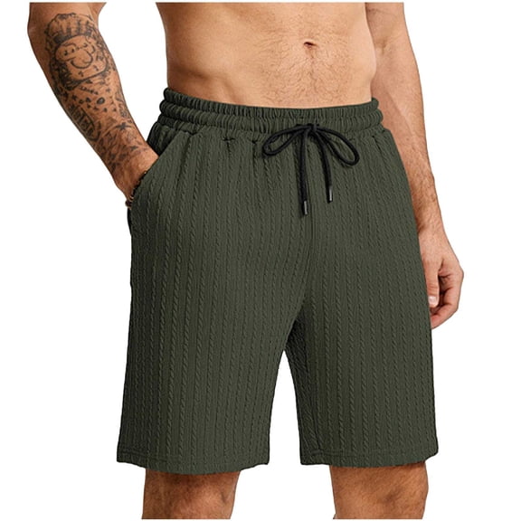 Shorts for Men 5 Inch Men's Jacquard Casual Shorts with Pocket, Drawstring Elastic Waist Loose Shorts, Summer Casual Versatile Shorts Daily Green-a S