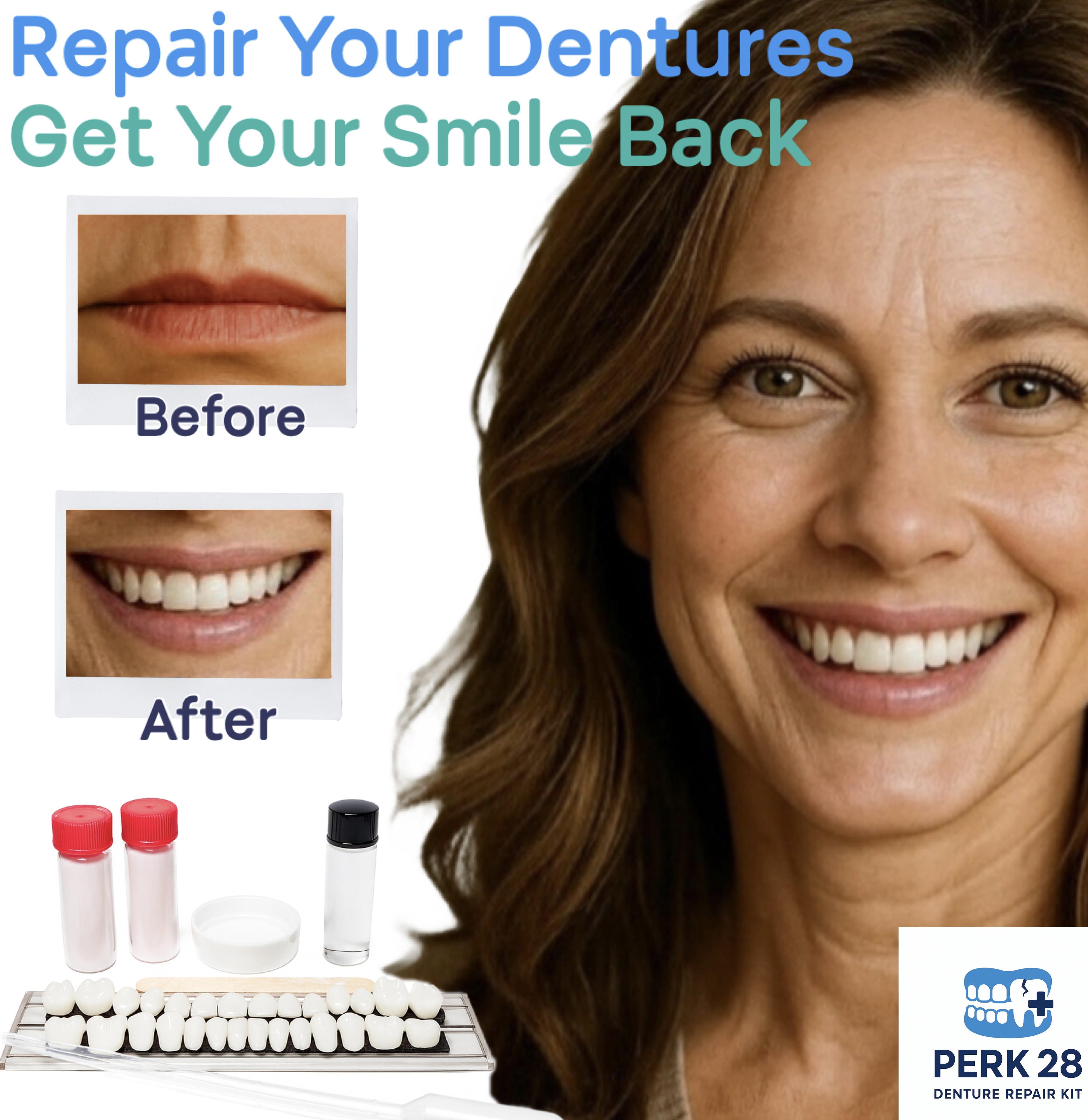 PERK Denture Repair Kit with 28 Denture Teeth