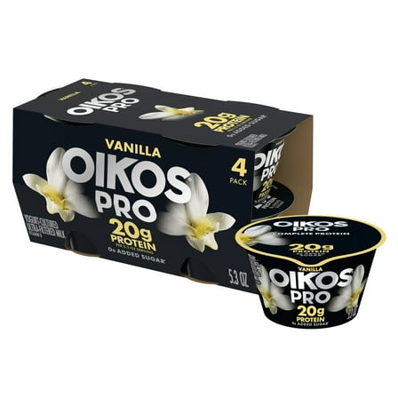 Oikos Pro 20g Protein, Vanilla Yogurt-Cultured Ultra-Filtered Milk Product Cups, 5.3 oz, 4 Count