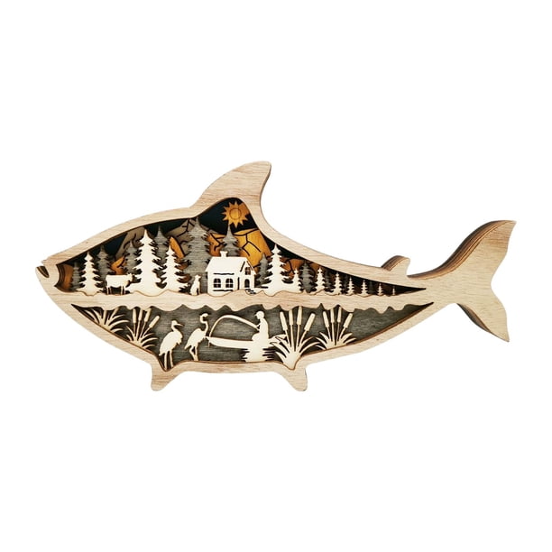 Esculturas de madera con animales marinos para decoración, adornos artesanales de madera tallada para estantes. estilo A