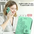 thumbnail image 4 of Allytech for Samsung A11 Case, Galaxy M11 Wallet Case, Embossed Flower Premium PU Leather Folio Flip Kickstand Card Slots Detachable Wrist Strap Cover Case for Samsung Galaxy A11/M11, Green, 4 of 7