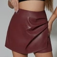 thumbnail image 4 of Blmnix Christmas Skirts for Women Asymmetrical Leather High Waisted Skirt Mini Brown Knee Length Skirts for Women,L, 4 of 9