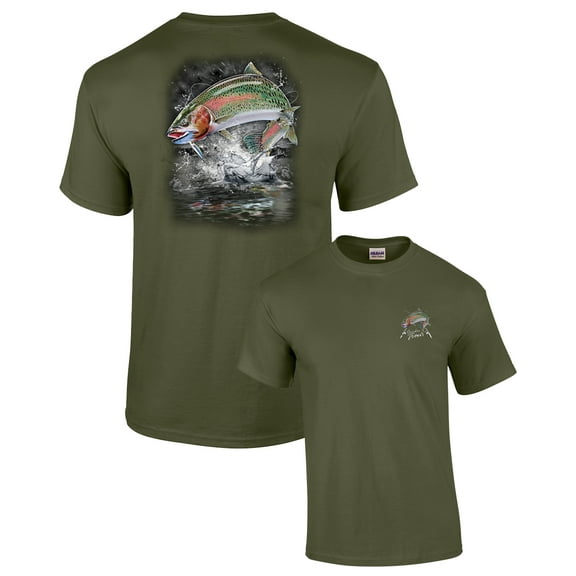 Fishing Short Sleeve T-shirt Jumping Rainbow Trout-military-medium