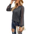 thumbnail image 5 of hirigin Women T-shirt, See-through Long Sleeve V Neck Lace Patchwork Ladies Tops for Casual Daily, 5 of 7
