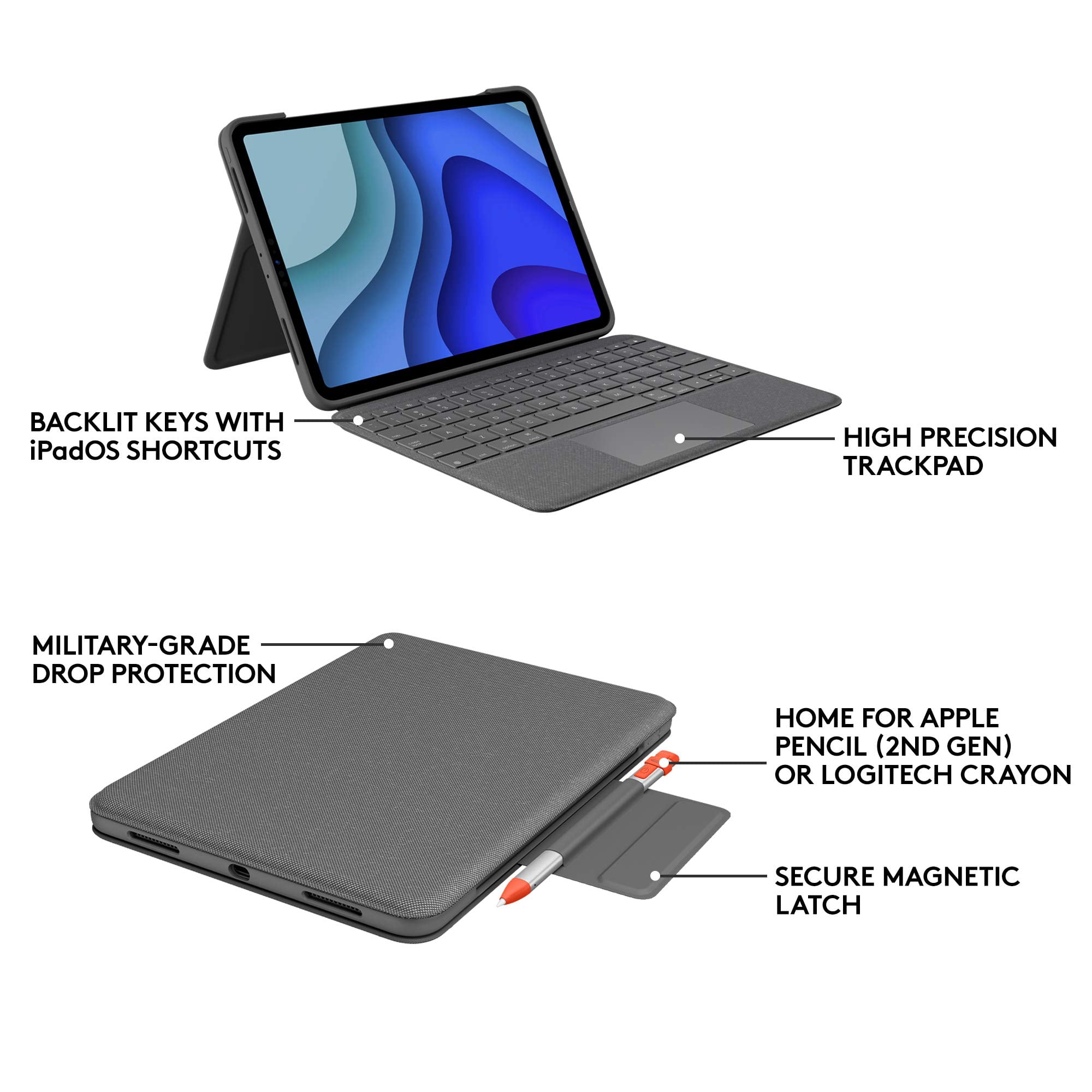 Restored Logitech Folio Touch for iPad Pro 11" - Gray (Refurbished)
