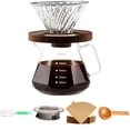 thumbnail image 2 of 5 in 1 Pour Over Coffee Maker Set, Glass Coffee Dripper Kit with 20 oz Carafe, 50 Disposable Filters, Wooden Stand, Coffee Scoop and Cleaning Brush for Manual Brewing, 2 of 8