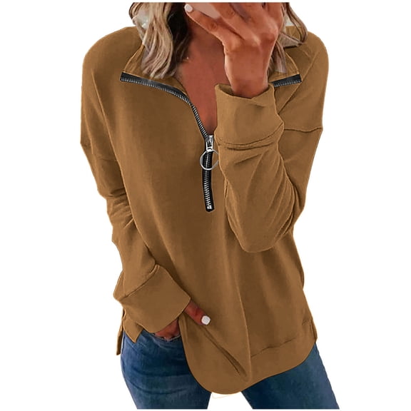 LEAVINGSUO Womens Plus Size $10 Women's Fashion Printed Loose Long Sleeves Blouse Lapel Casual Tops Sweatshirt