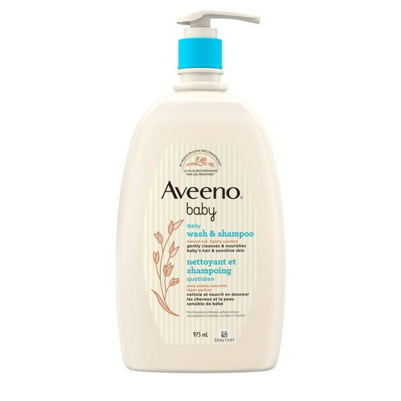 Aveeno Baby Nettoyant et shampoing quotidien pour cheveux et peau sensible de bébé - Avec avoine naturelle - Sans parabènes, ni phtalate, ni sulfates, ni colorants