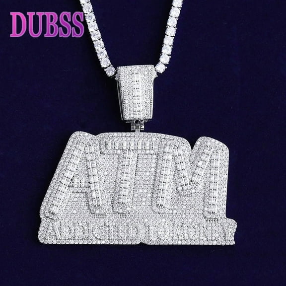 DUBSS Iced Out ATM Addicted to Money Necklace Pendant for Men Real Gold Plated 5A Cubic Zirconia Hip Hop Jewelry