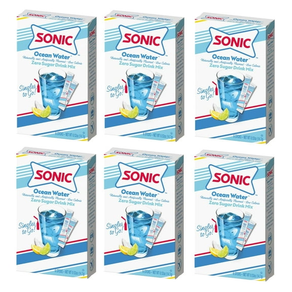 Sonic Singles To Go Powdered Drink Mix, Ocean Water, 6 Sticks Per Box, 6 Boxes Included (36 Sticks Total)