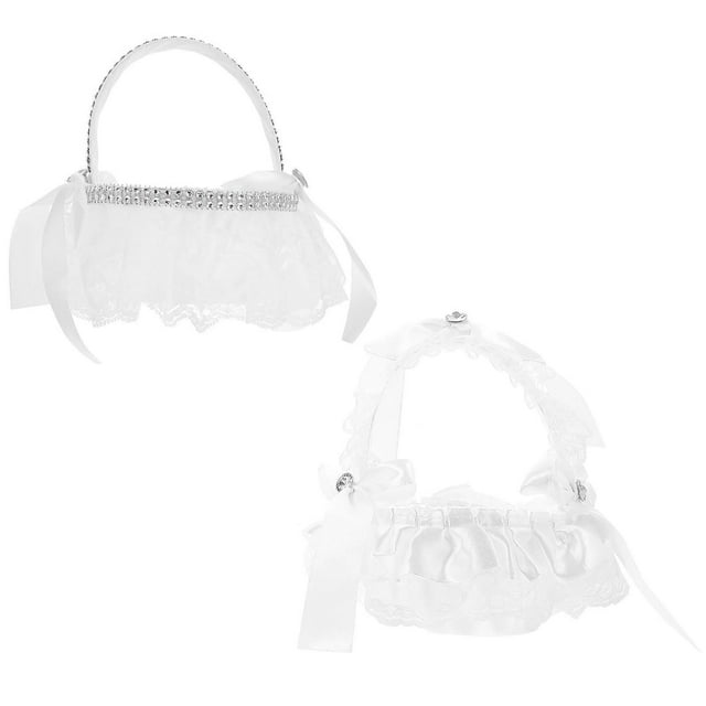 Western Style Flower Girl Basket For Wedding Ceremony With White Color And Mini Size For Candy Storage 2Pcs
