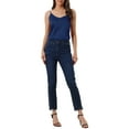 thumbnail image 2 of Camiseta de satén para mujer, top sin mangas con escote en V, blusa casual y formal, camisón de capa 2026 S, color marino, 2 of 5