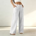thumbnail image 5 of aohooy Women Pants Wide Leg High Waist Summer Casual Button Up Palazzo Work Pant Beach Vacation Comfort Trousers with Pockets White,XL, 5 of 8