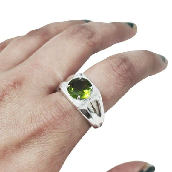 Natural Peridot Mans Ring, Peridot Ring, August Birthstone, Silver Jewelry, 925 Silver Ring, Birthday Gift, Tiny Mens Ring, Arabic Design, Ottoman Style Ring, Christmas, Turkey Mens Signet Ring