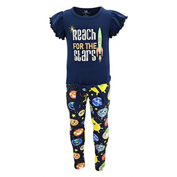 Unique Baby Girls Shoot For The Stars Back To School Legging Outfit (8Y, Navy)