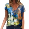 thumbnail image 2 of Débardeurs d'Été Grande Taille pour Femmes, Blouse Imprimée d'Été, T-Shirts Décontractés à Col en V, Manches Courtes, Hauts, T-Shirt à Col en V pour Femmes en Liquidation, 2 of 5