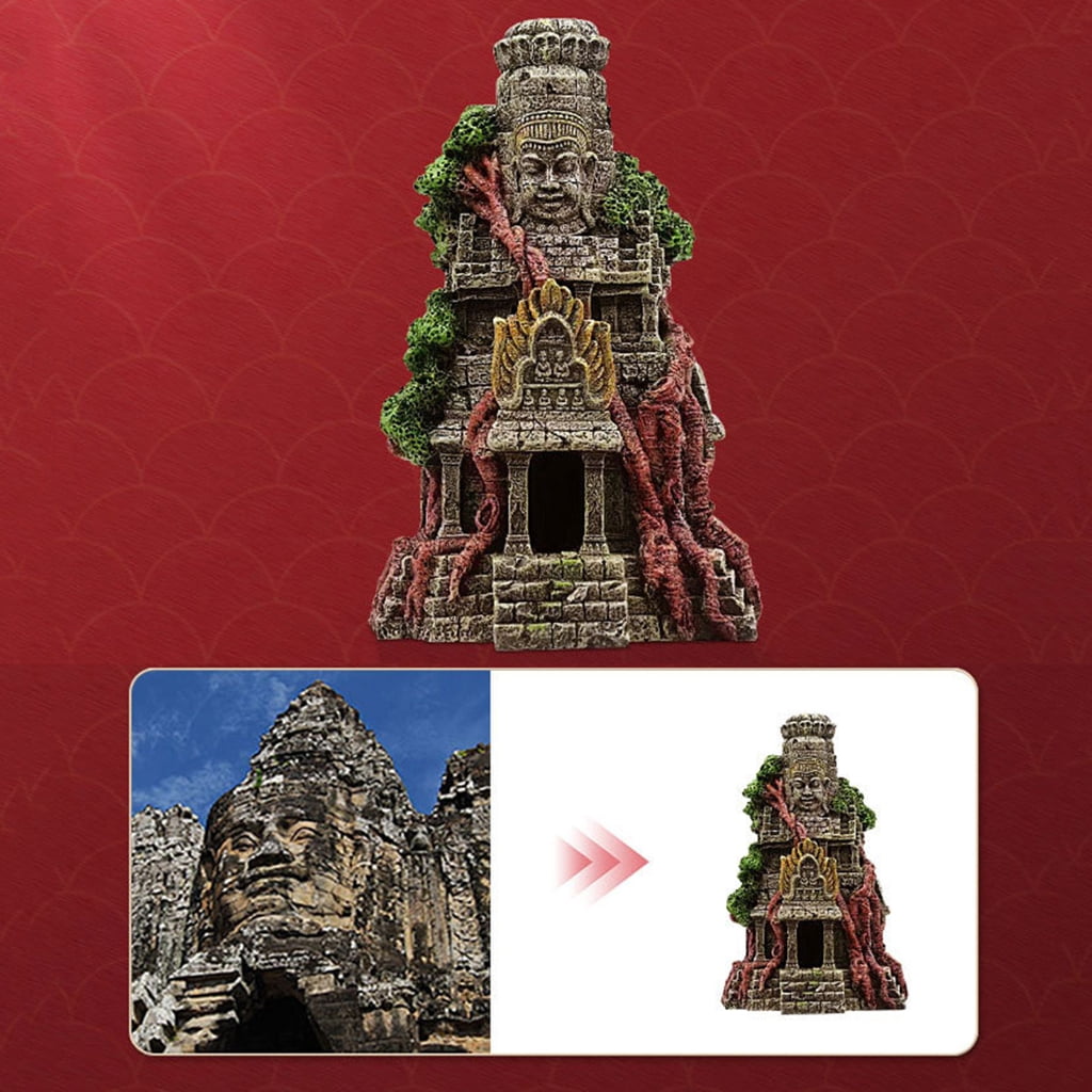 lanema Aquarium Resin Decoration Buddha Temple Theme Hideout Betta Cave FishTank Accessories for Hermit Crab Crayfish