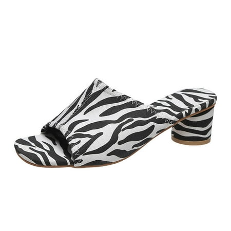 

Shoes For Women Heels For Women Casual Print Mid Heel Square Toe Open Toe Ladies Slides Black