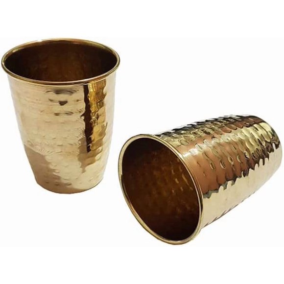 Brass Hammered Design Glass Set (Approx. 250ML), Serveware/Kitchenware/Tableware (Set of 4)