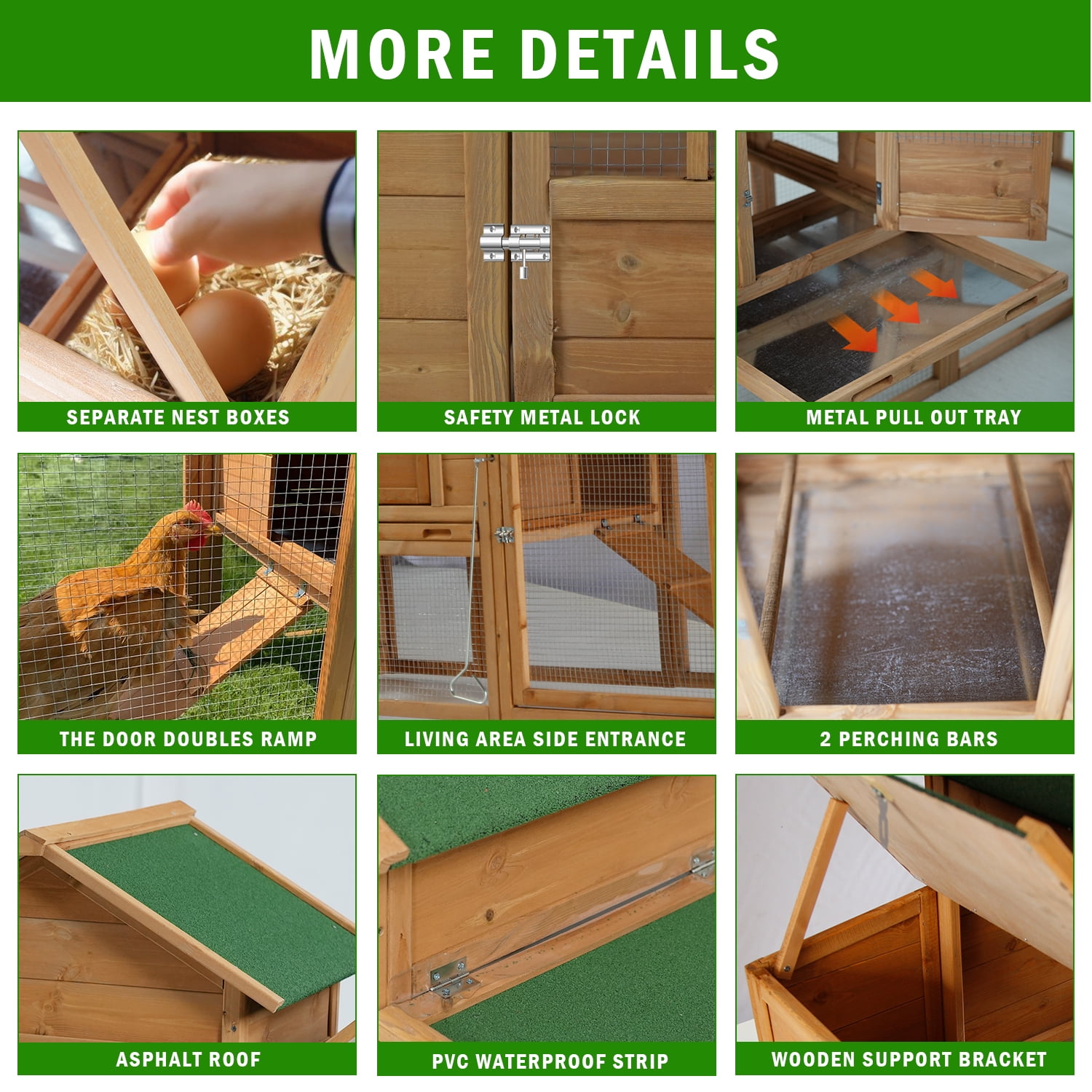Chicken Coop for 2-4 Chcikens Outdoor Wooden 80'' Rabbit Hutch Poultry House with Chicken Run Cage, Egg Box & Waterproof Roof for Garden Backyard