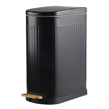 Slim Matte Black Stainless Steel Trash Can with Soft-Close Lid, Step-On Pedal, and Removable Inner Bucket — 3.5 Gallons