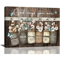 Farmhouse Wall Decor Cotton Flowers Bathroom Decor Rustic Christian god says you are Pictures Canvas Prints Butterfly Home Decorations For Bathroom Kitchen Living Room Bedroom Framed 16"x12"
